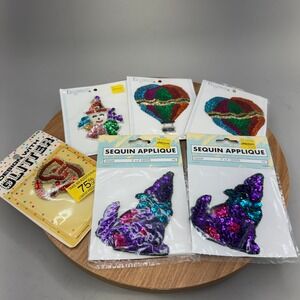 Elegance Mixed Sequin Applique Lot 6 Multicolor Vintage Wolf Balloon Clown Heart